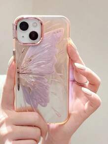 Funda protectora compatible con iPhone 15 Pro Max/14 Pro, de material de silicona electrochapada en plata/oro con diseño de mariposa que cubre por completo y es a prueba de golpes, con diseño delgado; compatible con modelos iPhone 13 Pro/12