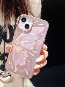 Funda protectora compatible con iPhone 15 Pro Max/14 Pro, de material de silicona electrochapada en plata/oro con diseño de mariposa que cubre por completo y es a prueba de golpes, con diseño delgado; compatible con modelos iPhone 13 Pro/12