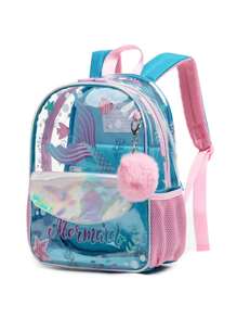 13 英寸幼儿透明 PVC 背包套装，包括背包、午餐袋和铅笔盒，鲜艳图案印花，适合男孩和女孩的返校礼物 - 淺藍色 - 查看 6