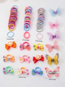 266 piezas Set surtido de ligas para el cabello, bandas elásticas y accesorios para el cabello con flores, lazos y tul de colores para niñas, estilo princesa lindo para uso diario y regalos