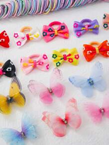 266 piezas Set surtido de ligas para el cabello, bandas elásticas y accesorios para el cabello con flores, lazos y tul de colores para niñas, estilo princesa lindo para uso diario y regalos