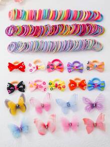 266 piezas Set surtido de ligas para el cabello, bandas elásticas y accesorios para el cabello con flores, lazos y tul de colores para niñas, estilo princesa lindo para uso diario y regalos