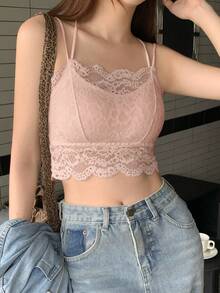 女士蕾丝吊带背心，修身休闲粉色夏季款 - 粉色 - 查看 7