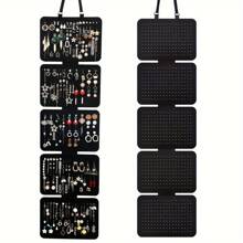 1pc Black Felt Jewelry Organizer Board, 5-Tier Hanging Storage Pouch, Large Capacity Foldable Earring & Pendant Display, Multifunctional Badge Medal Pin Showcase With Hanging Rope - Multicolor - View 7