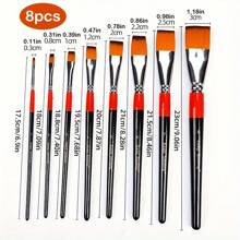 4/8pcs/Set Assorted Size Flat & Round Black And Red Handle Brush Set For Painting Watercolor, Acrylic Etc. Back To School - Multicolor - View 2