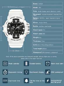 SANDA High-End Luxury Men's Watches Military Multifunctional Outdoor Sports Luminous Waterproof Electronic Wristwatch Dual Display Large Dial Design Calendar Week Alarm Clock 12/24 Hour Stopwatch Perfect Gift For Family And Friends