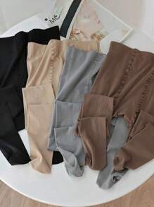 4 cặp/bộ Quần tất nữ màu trơn, hàng dệt kim đục lỗ cho mùa xuân thu, đen/xám/cà phê - Nhiều màu - Xem 3