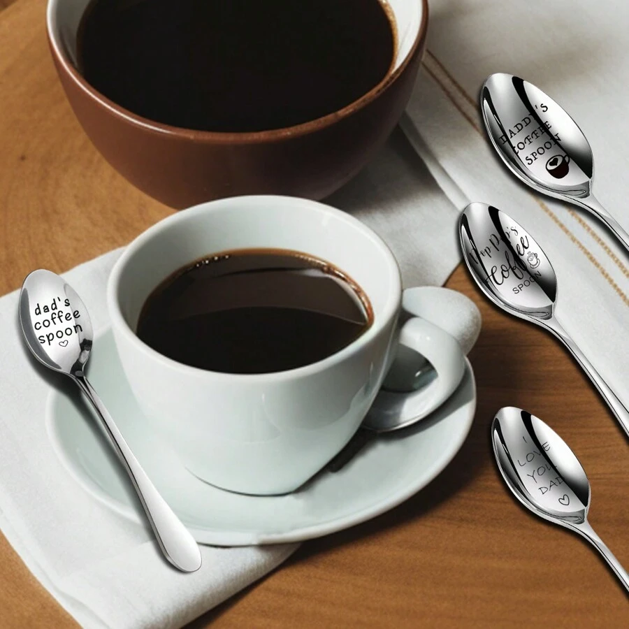 1 件爸爸的咖啡勺激光雕刻，送给爸爸的礼物，父亲节礼物，送给爸爸的女儿、儿子、妻子的礼物，送给父亲的咖啡爱好者礼物，爸爸的咖啡，男士礼物，厨房用品 - 銀色 - 查看 1