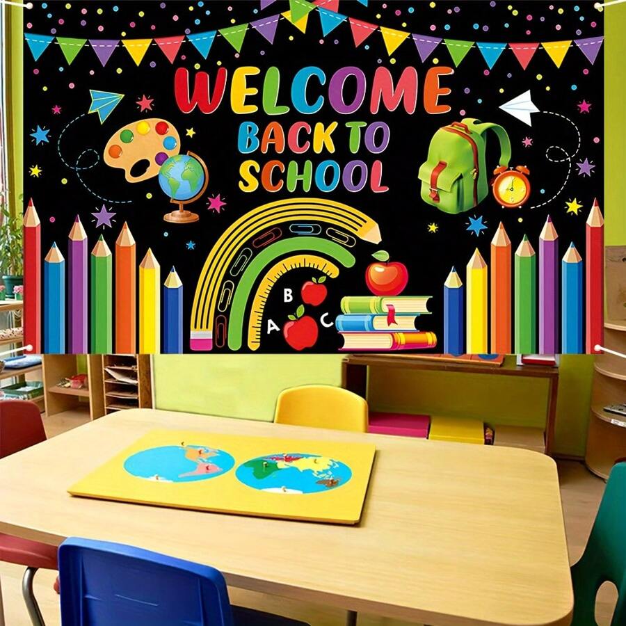 1pc Polyester Welcome Banner, Multipurpose Decoration For Classroom, Home, Party And Photo Booth - Durable And Reusable Holiday Banner - Multicolor - View 1