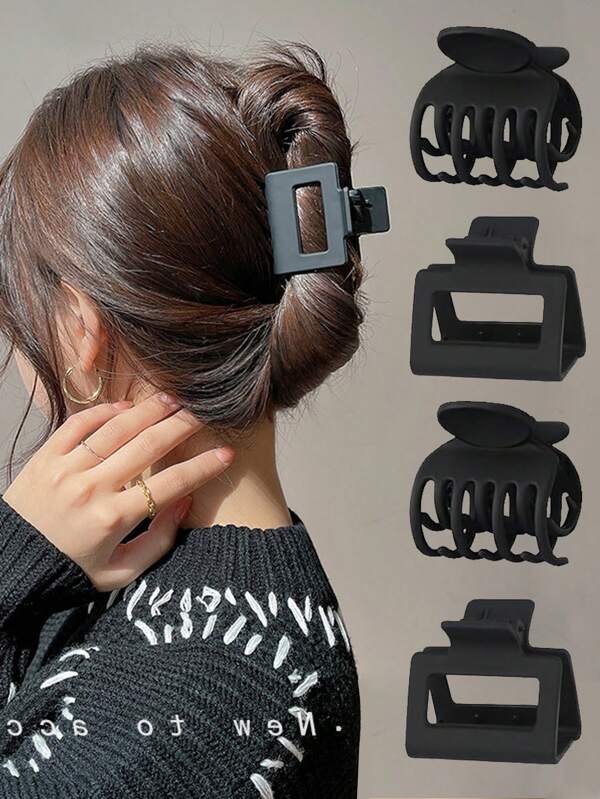 4pcs Black Matte Hair Clips, Suitable For Thin Or Thick Hair, Small Size, Strong Grip Non-Slip Hair Accessories For Women And Girls Hair Claws Claw Clips Hair Jaw Clip Hair Clamps Hair Clutch Hair Catcher Clip Fall Winter For Vacation Outfits Woman