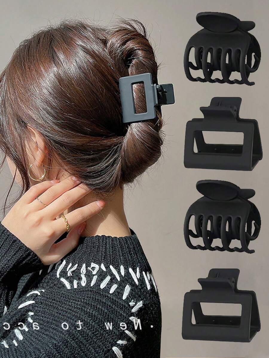 4pcs Black Matte Hair Clips, Suitable For Thin Or Thick Hair, Small Size, Strong Grip Non-Slip Hair Accessories For Women And Girls Hair Claws Claw Clips Hair Jaw Clip Hair Clamps Hair Clutch Hair Catcher Clip Fall Winter For Vacation Outfits Woman Summer Beach,Holiday,Travel - Black - View 1