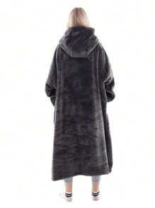 1 Pcs Wearable Blanket Sweatshirt Gifts For Women And Men, Warm And Cozy Giant Blanket Hoodie, Thick Flannel Blanket With Sleeves And Giant Pocket - 深灰色 - 查看 2