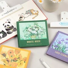 1pc Mini Square Oil Painting Notebook, Travel Diary, Stamp Collection Album, Blank Memo Pad, Portable Notepad Back To School - Multicolor - View 10