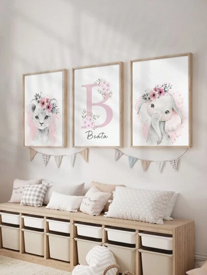 3 piezas de impresión personalizada de nombre Cuadros de pintura de animales león elefante Carteles de arte de animales Pintura en lienzo de flores rosas Hojas Pósteres de arte de pared nórdico Decoración de dormitorio de niñas bebés Sin marco/Con marco de madera Ornamental Exquisito, Elegante, Contratado, Moderno Personalizado, Único Regalos ideales para él, ella Aniversarios Día de San Valentín Día de la Madre Cumpleaños Día del Niño, Para el Día del Padre, Para la Graduación, Para Bodas, Para el Día de la Inauguración Comedor, Sala de estar, Hogar, Decoración del Día de San Valentín, Vida lenta del verano, Arte de pared personalizado, Vintage