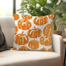 1pc Orange Stacked Pumpkin Decorative Throw Pillow Cover, Soft Peach Velvet Fabric, 45*45CM Cushion Cover, Suitable For Indoor Decor, Party, Gift - Multicolor - View 1