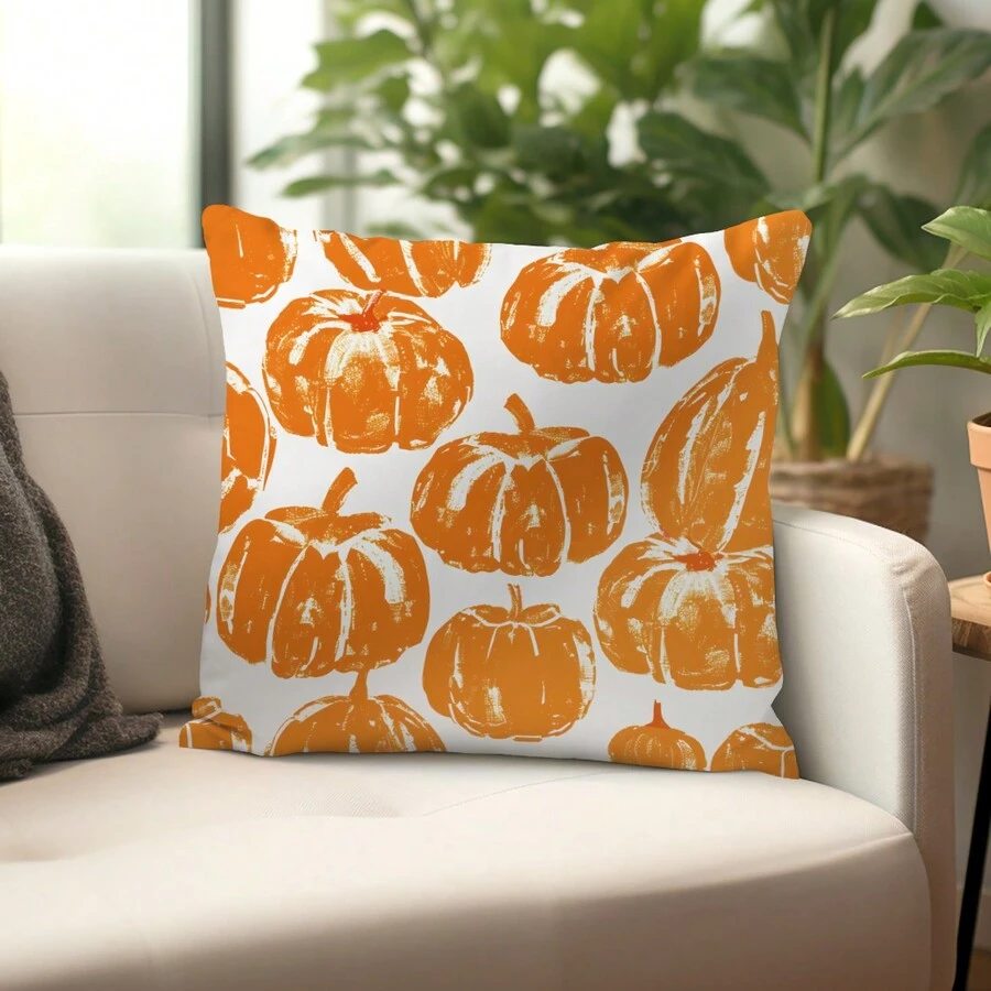 1pc Orange Stacked Pumpkin Decorative Throw Pillow Cover, Soft Peach Velvet Fabric, 45*45CM Cushion Cover, Suitable For Indoor Decor, Party, Gift - Multicolor - View 1