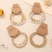 3pcs/Set Faux Pearl Beaded Bracelet (Copper Beads And Faux Pearl Material Not Easy To Oxidize. Please Avoid Water When Wearing For Long Periods) - Multicolor - View 5