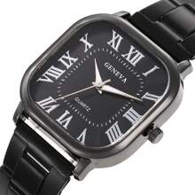 1 pieza Reloj de cuarzo cuadrado minimalista con correa de acero inoxidable para hombre, reloj de pulsera casual con números romanos, ideal para uso diario y regalo