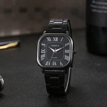 1 pieza Reloj de cuarzo cuadrado minimalista con correa de acero inoxidable para hombre, reloj de pulsera casual con números romanos, ideal para uso diario y regalo