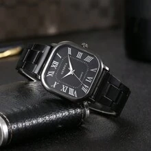 1 pieza Reloj de cuarzo cuadrado minimalista con correa de acero inoxidable para hombre, reloj de pulsera casual con números romanos, ideal para uso diario y regalo