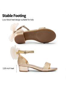 Girls Sandals Low Heel Dress Pump Ankle Strap Interchangeable Bow Flower Wedding Party Shoes For Little Kid/Big Kid - 金色閃光 - 查看 6