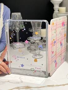 1 Stück schönes rosa Gitter Delfin, Seestern & Muschel gemustertes beidseitig transparentes Acryl Schutzhülle mit Schlaf/Aufwach Funktion kompatibel mit iPad & Tablets - Verschiedenfarbig - Übersicht 1