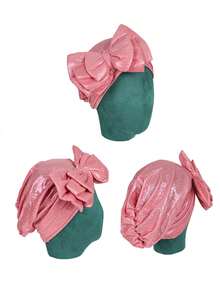 1pc Multi-Color Solid Bow Decor 3-Layer Head Wrap Scarf Turban Hat For Women - Multicolor - View 3