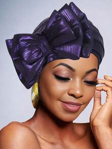 1pc Multi-Color Solid Bow Decor 3-Layer Head Wrap Scarf Turban Hat For Women - Multicolor - View 5