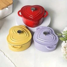 1 pieza Olla de hierro fundido esmaltada con forma de corazón de 10 cm, olla para leche antiadherente, olla para sopa, olla para guiso para uso doméstico
