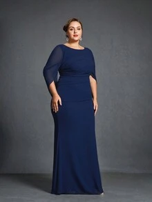 Plus Size Mother Of The Bride Dresses - Navy Blue - View 6