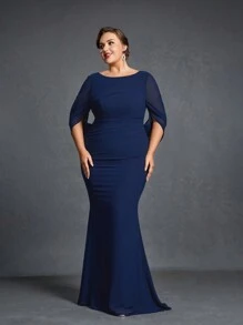 Plus Size Mother Of The Bride Dresses - Navy Blue - View 4