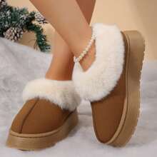 Women's Suede Shearling, Warm Snow Boots, Memory Foam Room Slippers - 棕色 - 查看 4