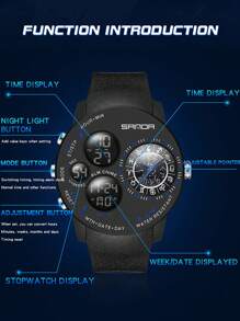 SANDA New Arrival Fashion Cool Men's Watches Outdoor Sports Running Fishing Hiking Camping Electronic Wristwatch Constellation Dial Design Military Multifunctional Waterproof Wristwatch Calendar Week Alarm Clock 12/24 Hour Stopwatch For Christmas Birthday Halloween Thanksgiving Gifts