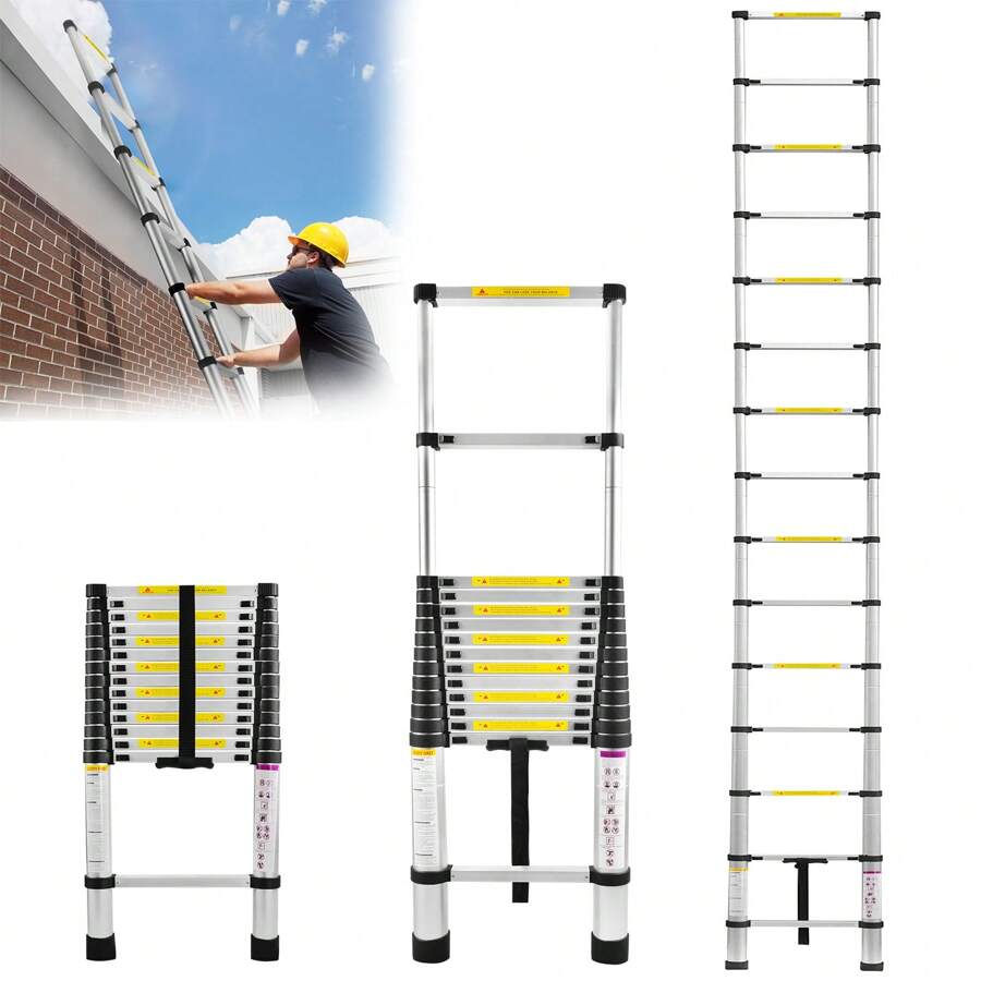 LILIIN Telescopic Ladder Aluminum 2.6M 3.2M 3.8M 4.4M Extension Ladder Multifunctional Ladder Aluminum Telescopic Ladder Non-Slip Multi-Purpose Ladder Step Ladder Aluminum Ladder 150 Kg Load Capacity Silver - 440cm - View 1