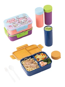 2件/套便当盒+水瓶组合，翻盖学生午餐盒水瓶套装，便携式分隔午餐盒，适用于上班族学校用品，圣诞礼物 - 彩色 - 查看 8