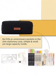 1 pieza Estuche para lápices de capacidad grande de una sola capa, estuche de lino cuadrado para estudiantes de secundaria, bolsa de papelería sencilla, de vuelta a la escuela, útiles escolares, estuche para lápices, mochila escolar