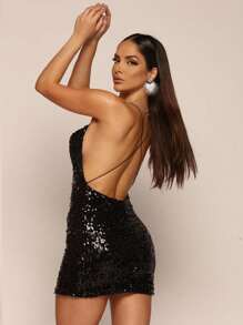 Short Glitter Sequin Dress With Nude Coast - Black - View 4