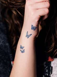1 件草本汁半永久性蝴蝶纹身，Y2K 风格，独特设计的小图案，7-14 天不褪色、不反光，适用于手指、耳朵、颈部、肩部、锁骨和身体，临时纹身贴纸 - 藍色 - 查看 5
