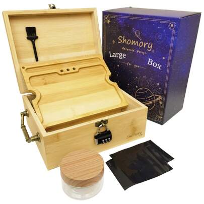 Shomory Wooden Stash Box With Tray Combination Lock, Storage Box For Gift With Lock, Smell Proof Bags.