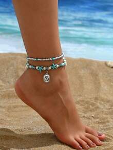 1 Máy Tính Bohemian Vintage Đa Năng Sao Biển Đính Hạt Denim Tua Rua Vòng Chân, Thích Hợp Cho Nam Đi Biển Kỳ Nghỉ Và Mặc Hàng Ngày - Nhiều màu - Xem 2