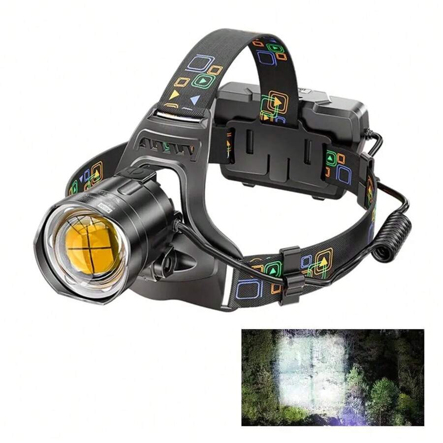 大功率可充电可调光束头灯，防水户外头灯，适合徒步旅行、建筑、P50