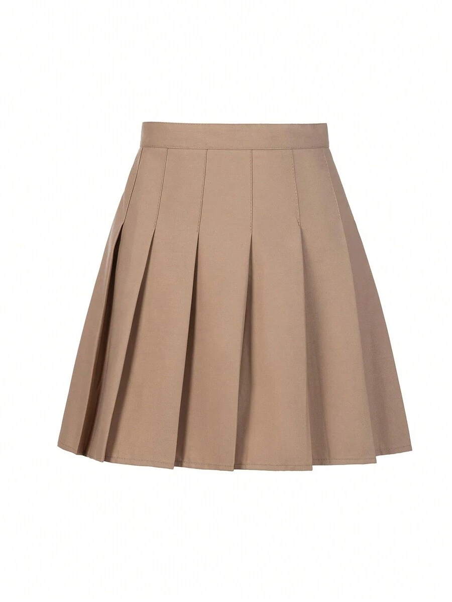 Girls Elastic Waist Tennis Skirt, Short Pleated Casual Skirt, Champagne Color, 3-8 Years - Champagne - View 1