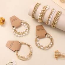 3pcs/Set Faux Pearl Beaded Bracelet (Copper Beads And Faux Pearl Material Not Easy To Oxidize. Please Avoid Water When Wearing For Long Periods) - Multicolor - View 6