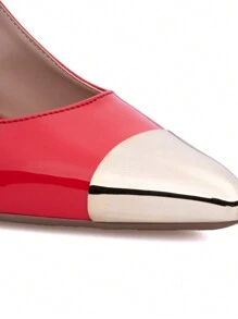 Domidona Women's Slingback Pumps Pointed Toe Metal Elegant Thin Heels - 紅色 - 查看 7