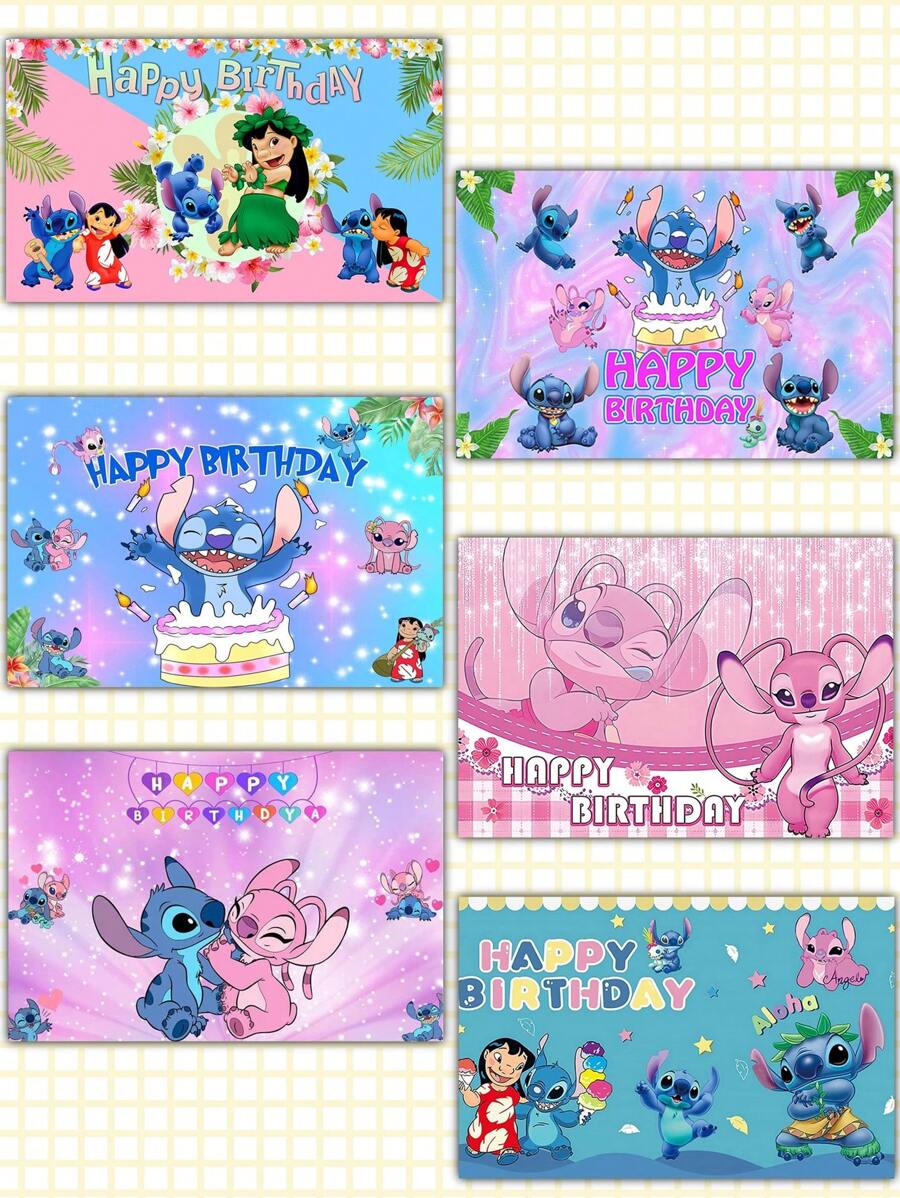 Decoraciones de fiesta de cumpleaños de Stitch, telón de fondo de 5x3 pies con letrero de 'Feliz cumpleaños' y Banner de Aloha Hawaiiano para un fondo de fiesta tropical en la playa o verano - Multicolor - Ver 1