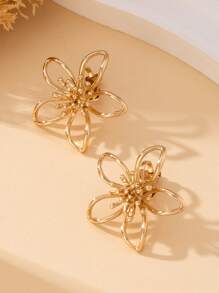 1 Cặp Hoa tai hợp kim rỗng kiểu Âu & Mỹ sang trọng thanh lịch quyến rũ thiết kế nguyên bản phóng đại, Hoa tai dự tiệc/quà tặng cá nhân hóa cho phụ nữ - Vàng - Xem 3