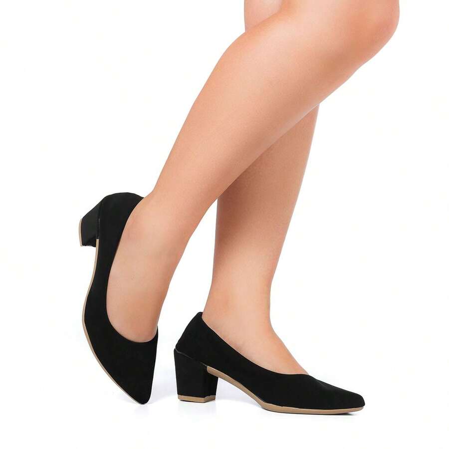 Comfortable Women's Social Scarpin Shoes With Thin Toe - 絲絨黑 - 查看 1