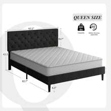 Upholstered  Bed Frame With Headboard, Linen Platform Bed  Frame With Wooden Slats Support,Twin/ Full/ Queen/ King,Pink/ White/ Blue/ Light Grey/ Dark Grey/ Black/ Cream - 深灰色 - 查看 9