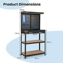 Workbench With Pegboard, Tool Storage Workbench W/ Shelves & Drawers, 13 Hanging Accessories, Robust Metal Frame, Versatile Tool Organization Work Table For Garage, Workshop, Black + Blue - 藍色 - 查看 2