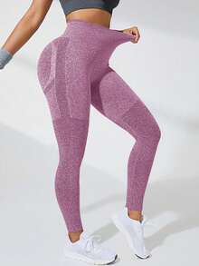Sport Seamluxe Seamless Women Solid Color Ruched Butt Casual Sports Leggings - Purple - View 3